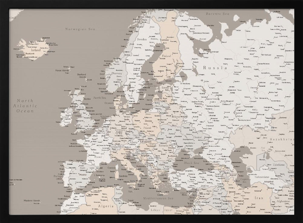 High detail map of Europe in neutrals Poster