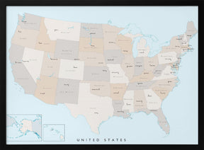 Isolated map of the United States with States and State capitals Poster