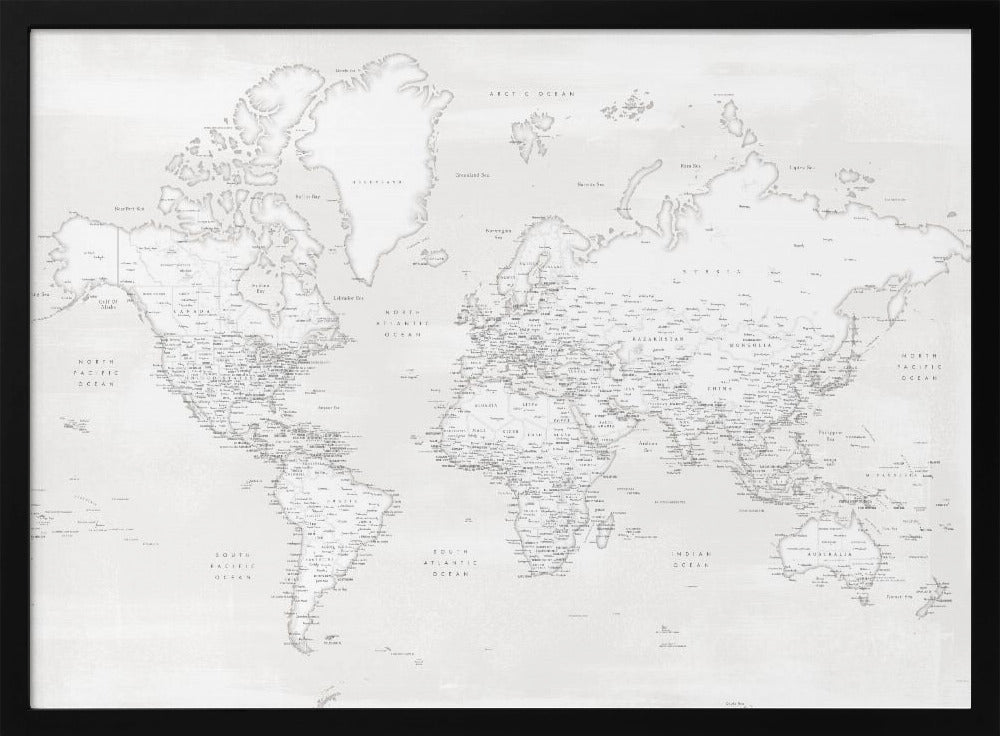 Detailed world map with cities, Maeli white Poster