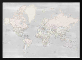 Detailed world map with cities, Maeli pastels Poster