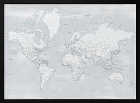 Detailed world map with cities, Maeli cold Poster