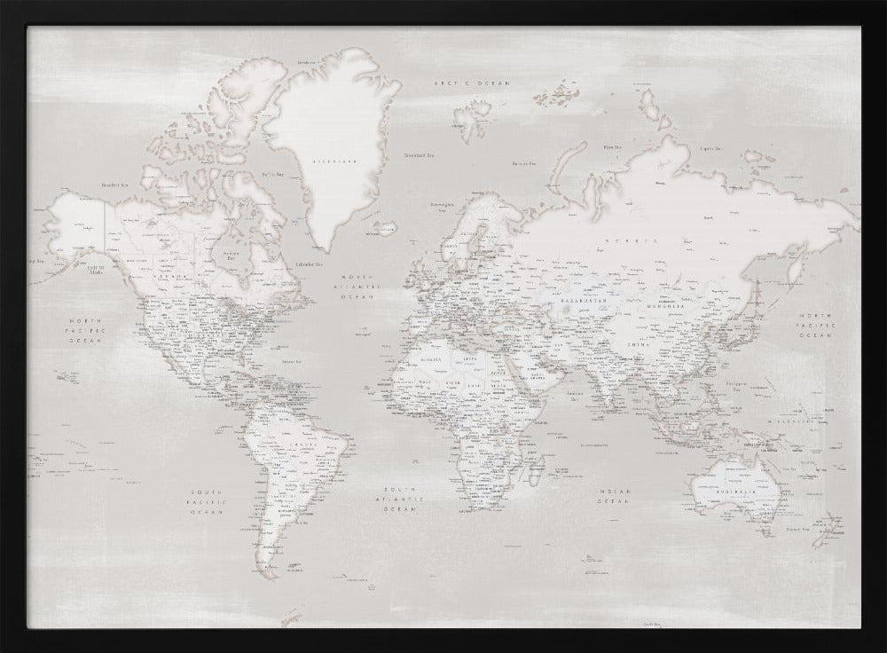 Detailed world map with cities, Maeli warm Poster