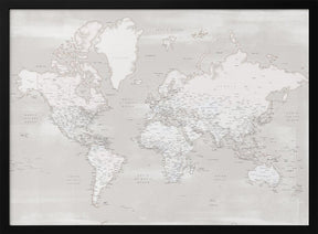 Detailed world map with cities, Maeli warm Poster