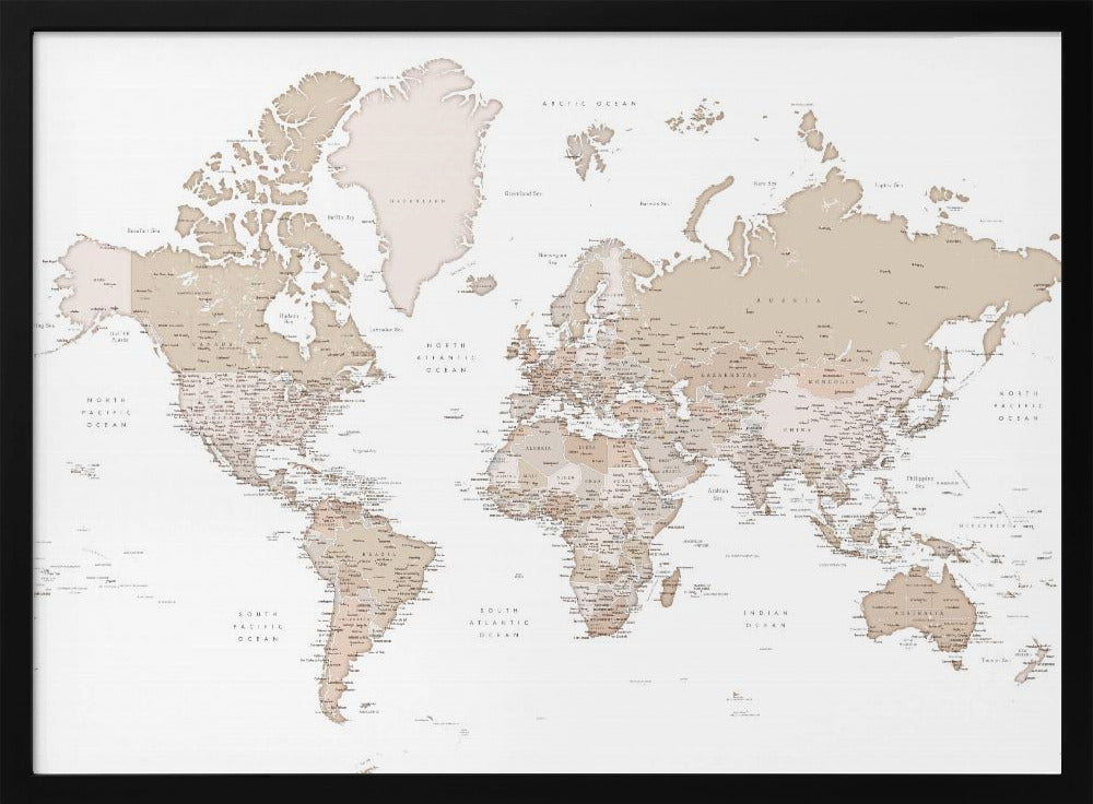 Detailed world map with cities, Louie Poster