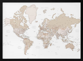 Detailed world map with cities, Louie Poster