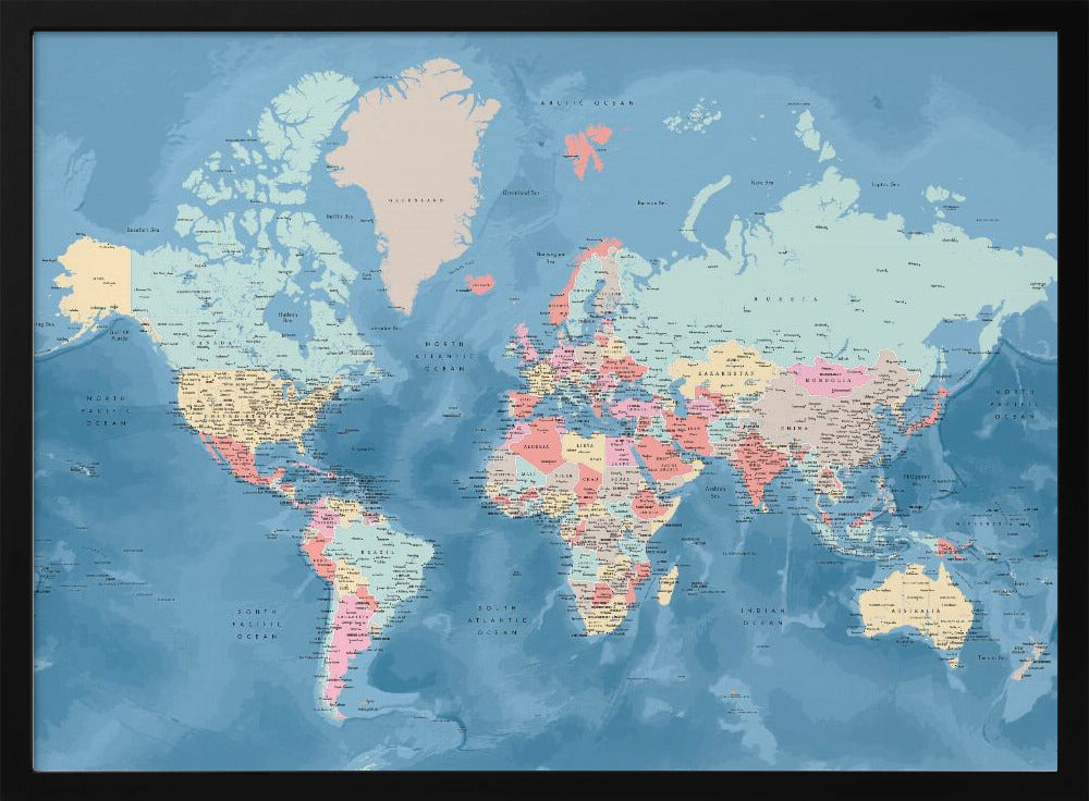 Detailed world map with cities, Vickie Poster