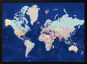 Detailed world map with cities, Powa Poster