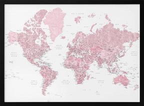 etailed world map with cities, Melit Poster