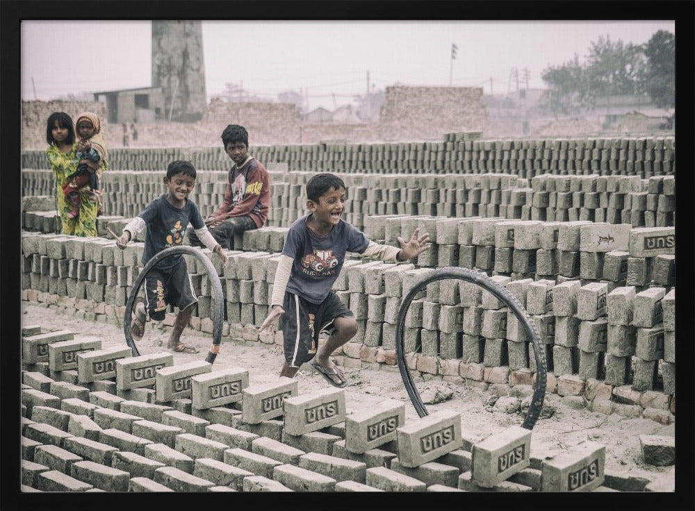 Children games at brickyard in Dhaka Poster