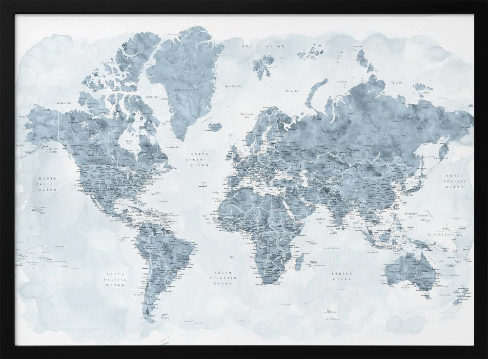 Detailed world map with cities, Jacq Poster