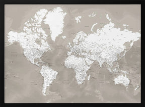 Detailed world map with cities, Orien Poster