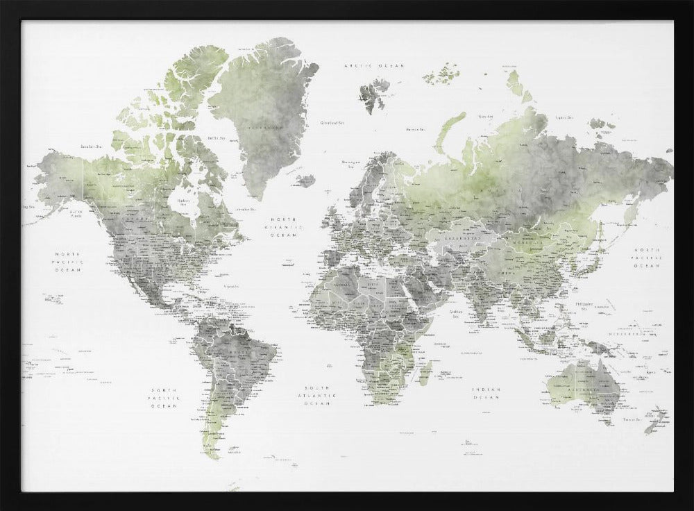 Detailed world map with cities, Hollace Poster