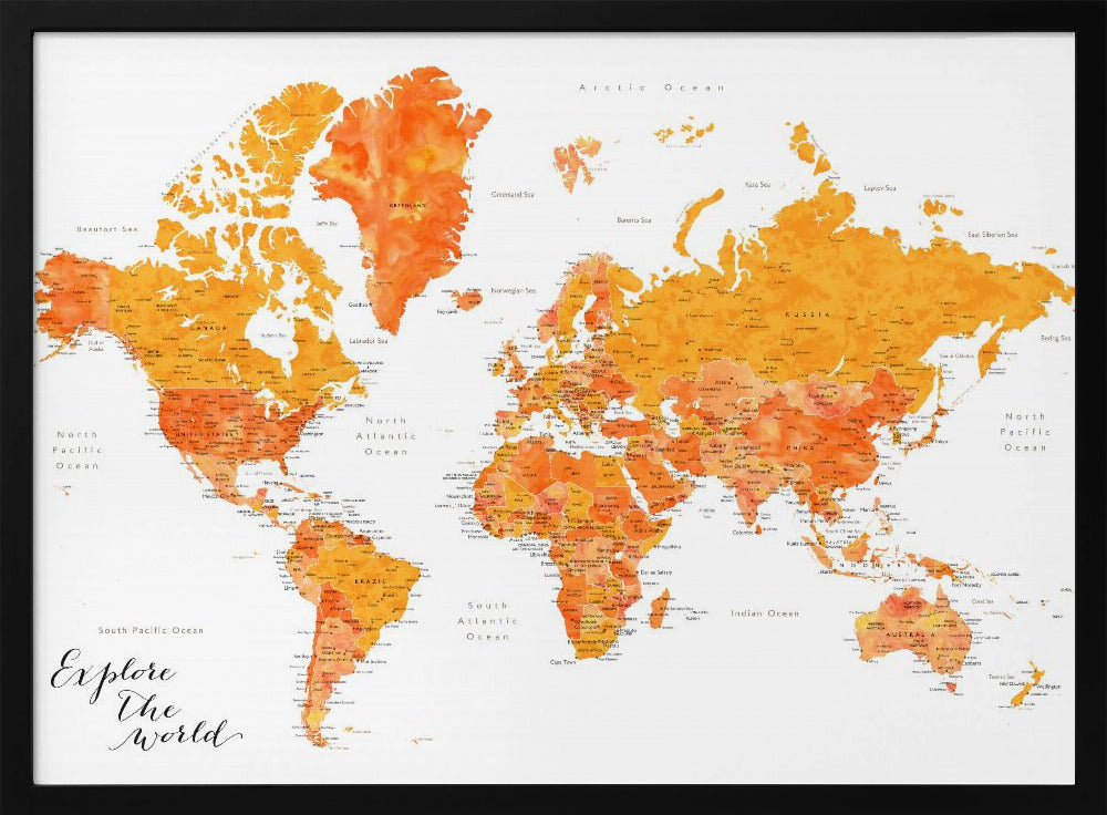 Explore world map with cities, Carlotta Poster