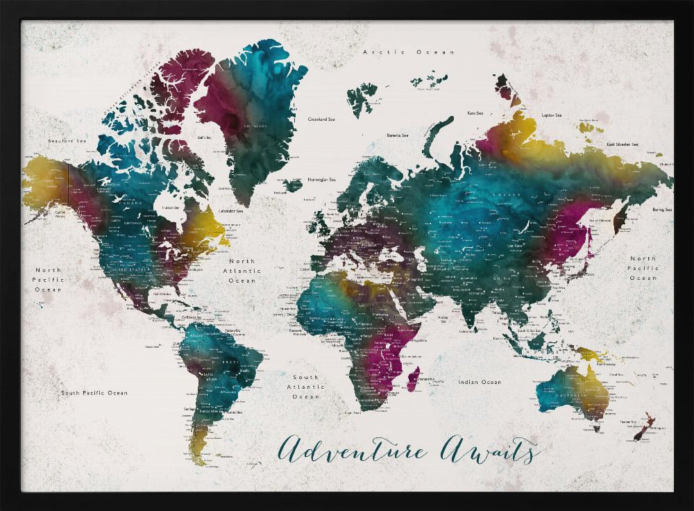 Charleena world map with cities, Adventure awaits Poster