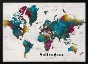 Charleena world map with cities, Solivagant Poster