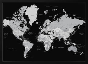 Gray world map with cities, Joseph Poster