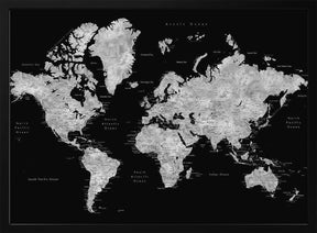 Gray world map with cities, Baibah Poster