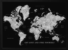 Baibah world map with cities, get lost Poster