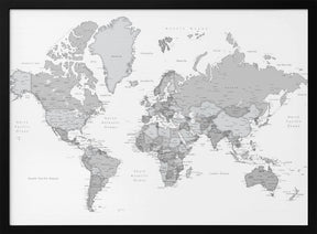 Gray world map with cities, Chas Poster