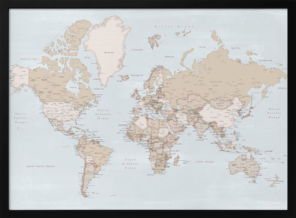 Rustic world map with cities, Renisha Poster