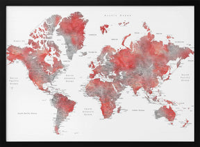 Red world map with cities, Lyssah Poster