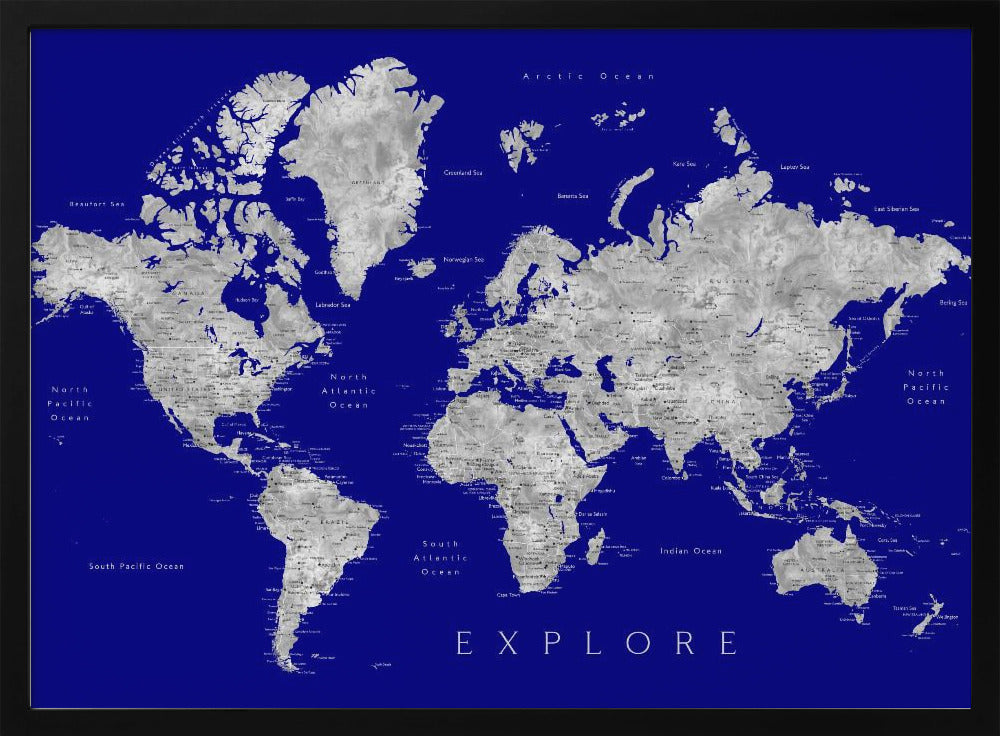 Explore world map with cities, Valrie Poster