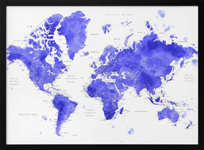 Watercolor world map with cities, Uyen Poster