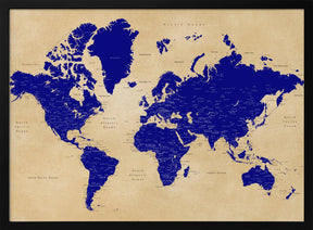 Rustic world map with cities, Korinne Poster