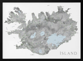 Island - Iceland map in gray watercolor with native labels Poster