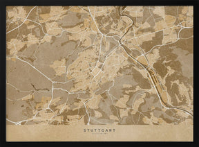 Sepia vintage map of Stuttgart downtown Germany Poster