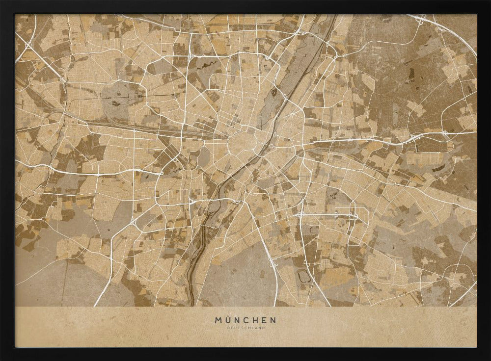 Sepia vintage map of Munich Germany Poster