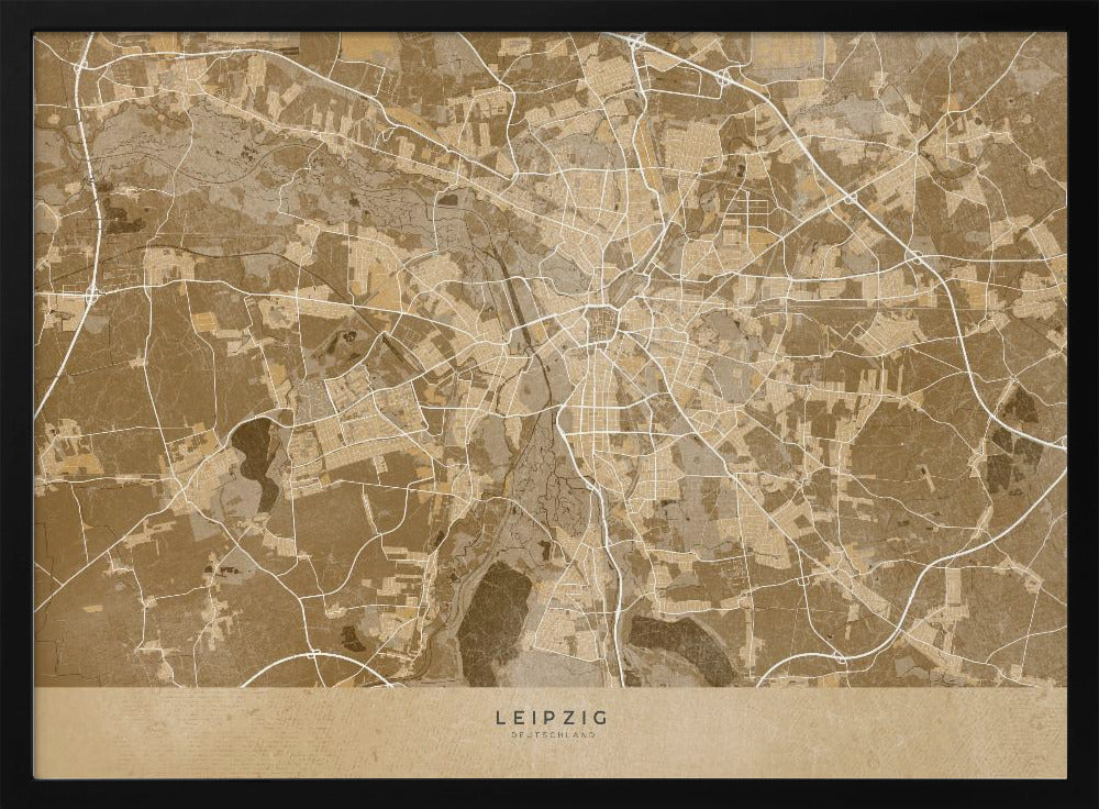 Sepia vintage map of Leipzig Germany Poster