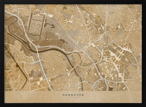 Sepia vintage map of Hannover downtown Germany Poster