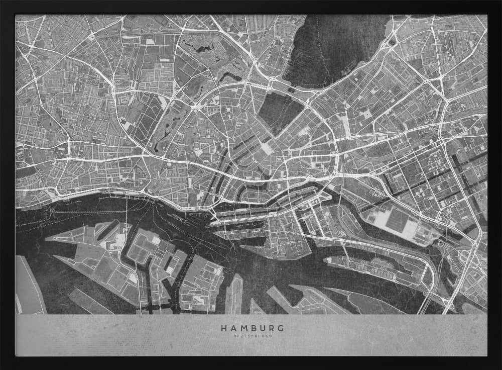 Gray vintage map of Hamburg downtown Germany Poster