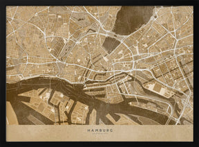 Sepia vintage map of Hamburg downtown Germany Poster