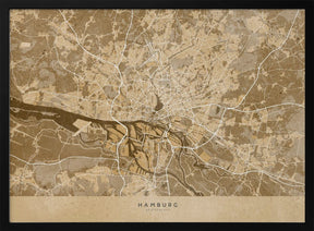 Sepia vintage map of Hamburg Germany Poster