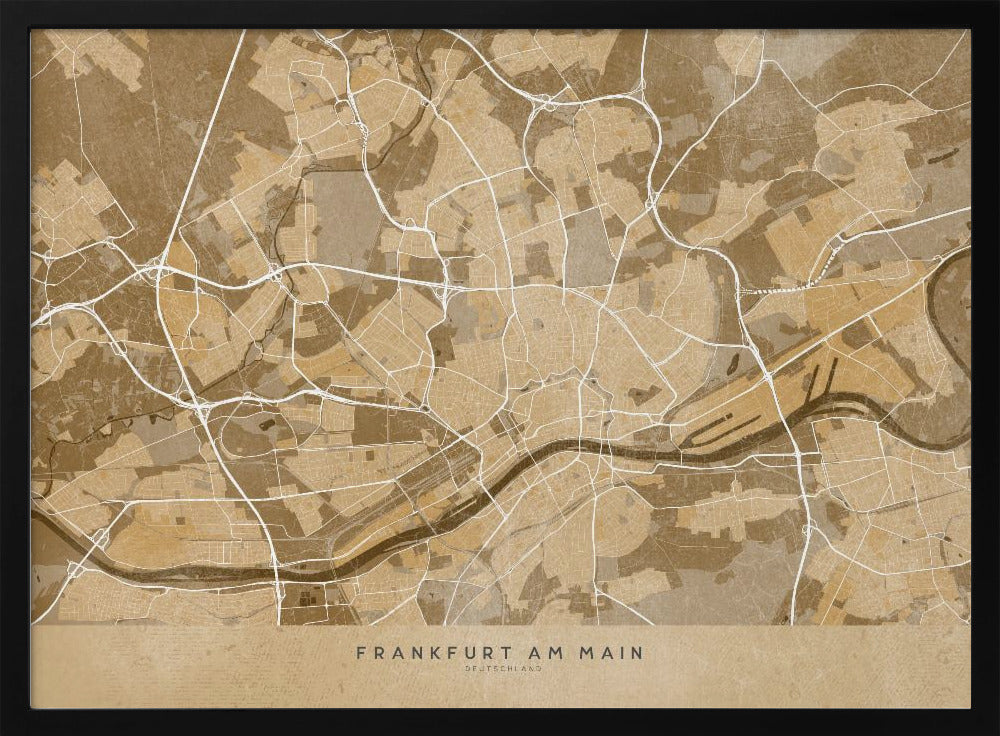 Sepia vintage map of Frankfurt Germany Poster