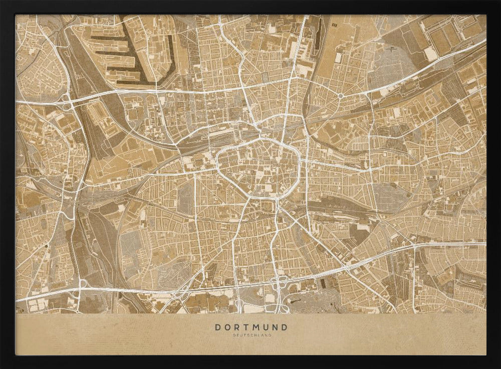 Sepia vintage map of Dortmund Germany Poster