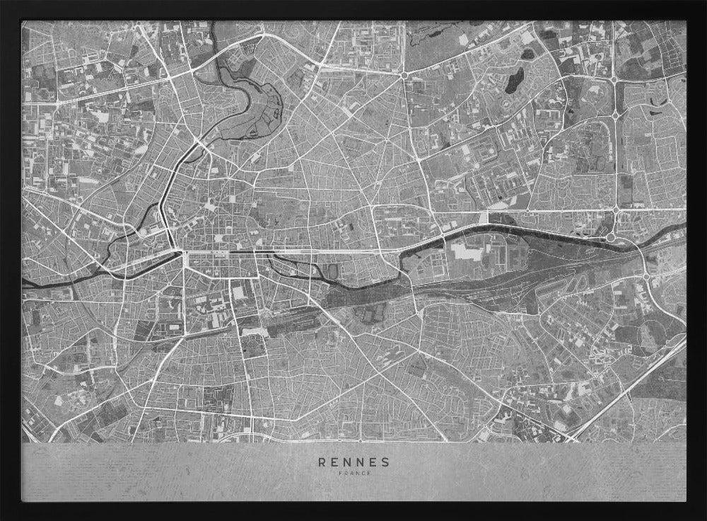 Gray vintage map of Rennes France Poster