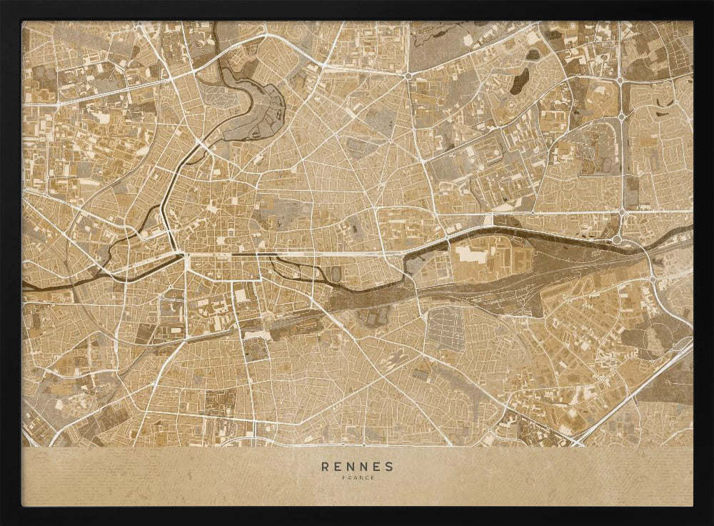 Sepia vintage map of Rennes France Poster