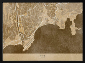 Sepia vintage map of Nice France Poster