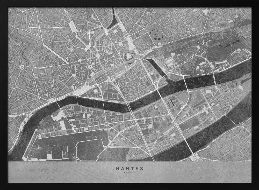 Gray vintage map of Nantes downtown France Poster