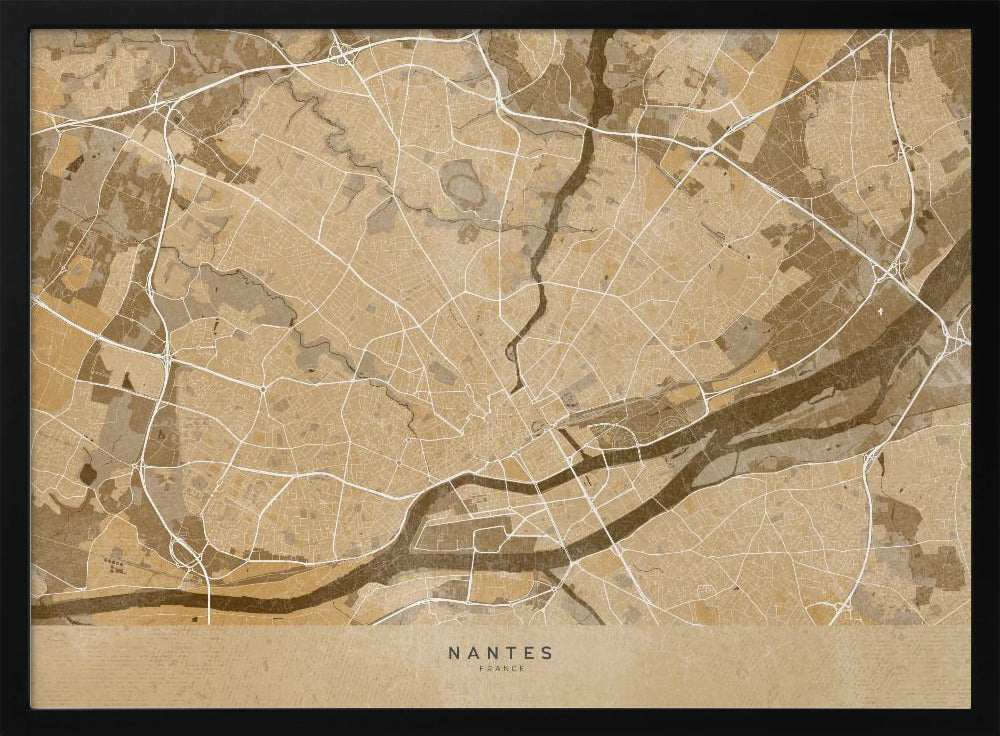 Sepia vintage map of Nantes France Poster