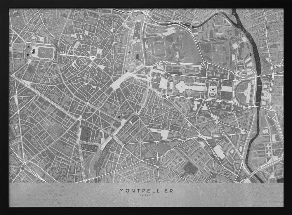 Gray vintage map of Montpellier downtown France Poster