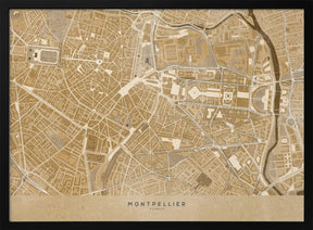 Sepia vintage map of Montpellier downtown France Poster