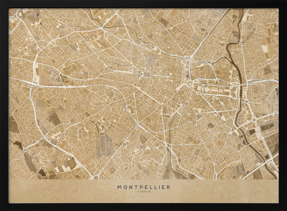 Sepia vintage map of Montpellier France Poster