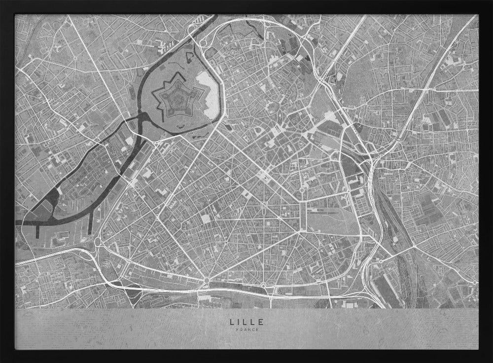 Gray vintage map of Lille downtown France Poster