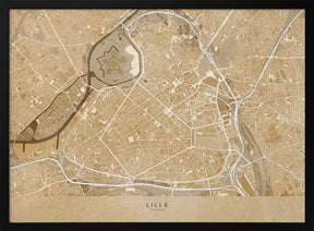 Sepia vintage map of Lille downtown France Poster