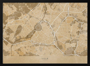 Sepia vintage map of Lille France Poster