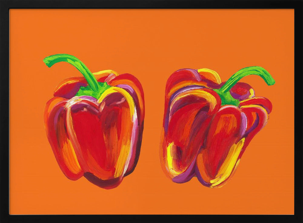 Peppers On Orange Poster